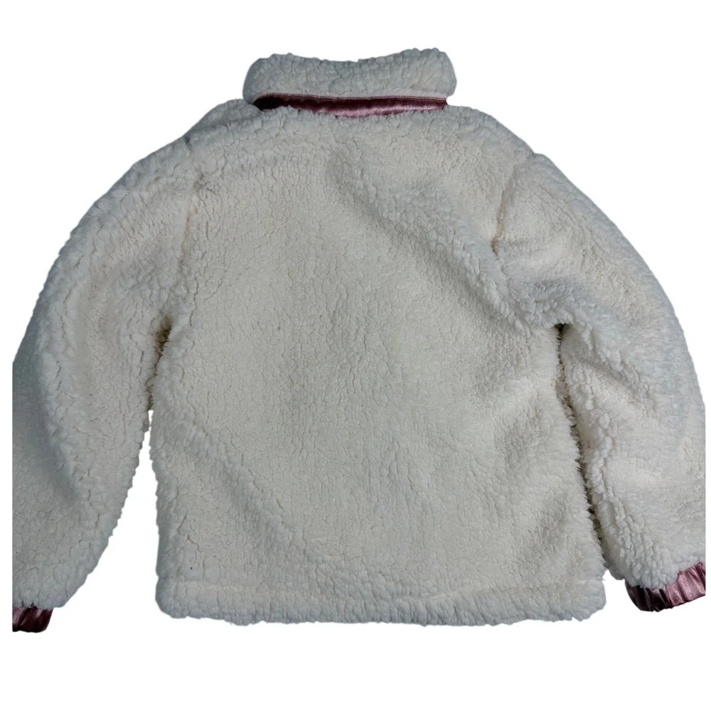 Derek Heart Kids Cream Sherpa Fleece Full Zip Jacket Metallic Pink Trim Size 8
